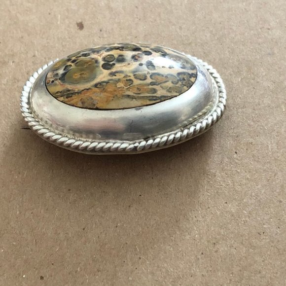 Vintage Adan Alvarado Brooch/Pin Leopard Skin Jasper 925 Sterling Silver - Picture 3 of 8